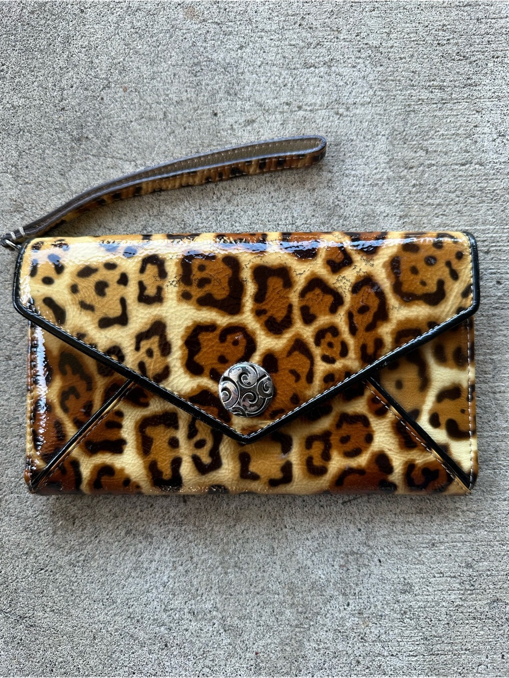 VTG Brighton Leopard Cheetah Print Patent Leather Wristlet Wallet